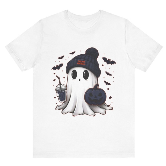 White T-Shirt with Ghost and Halloween Print - Picture 1 of 1